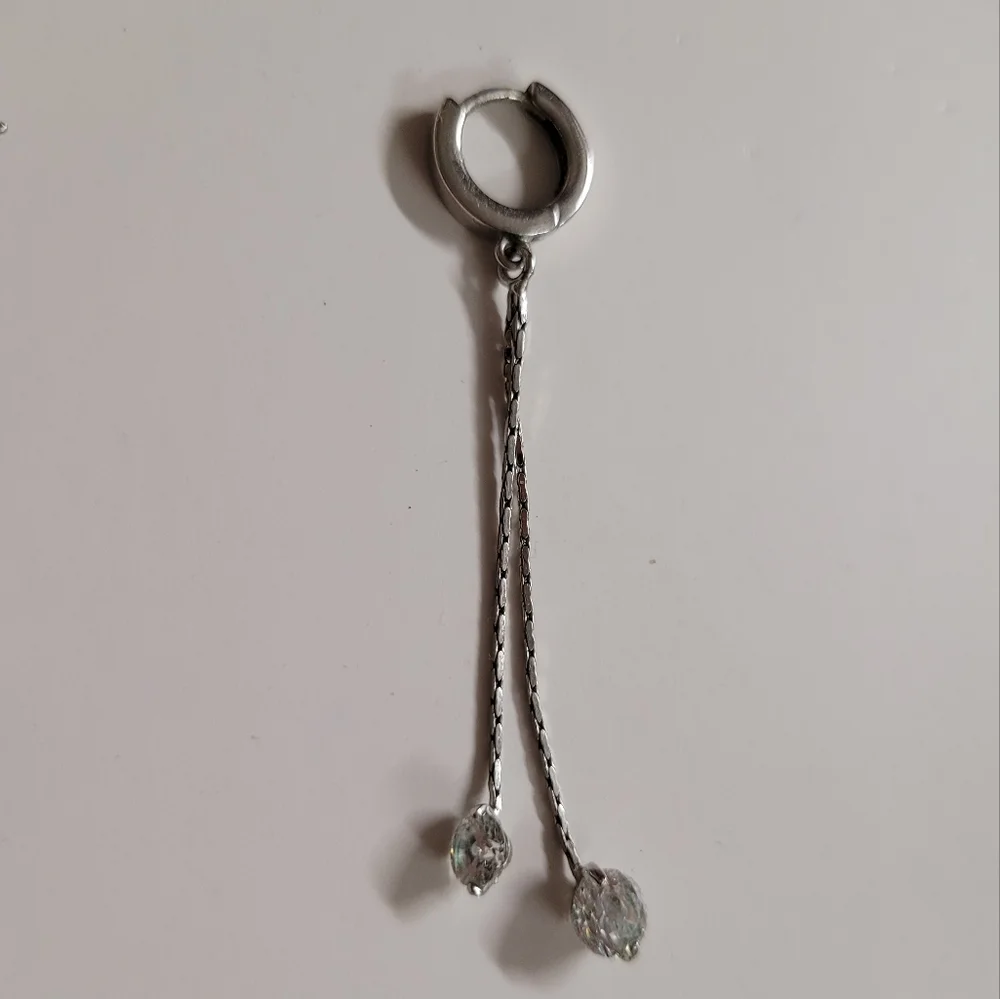 Earring bundle: peirced set/cartilage cuff, silver tone and white stone